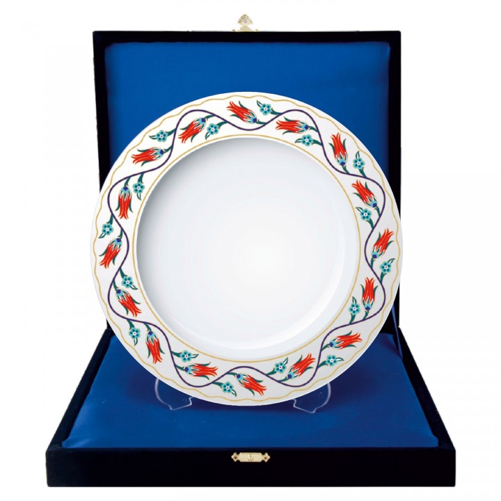 Çiçek Desenli 24 cm Logo Baskılı Porselen Duvar Tabağı